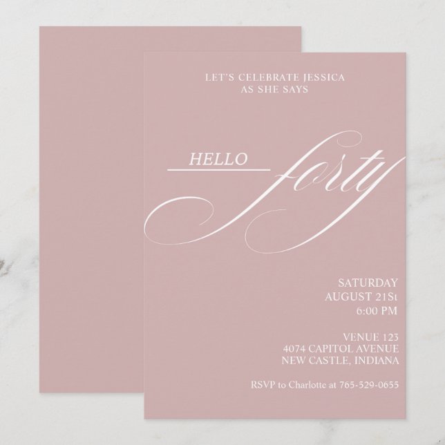 Simple Modern Caligraphy Forty 40th Birthday Party Invitation (Front/Back)