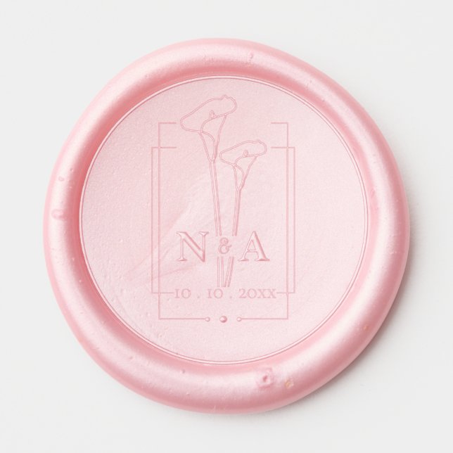 Simple Modern Calla Lily floral Monogram Wedding Wax Seal Sticker (Front)
