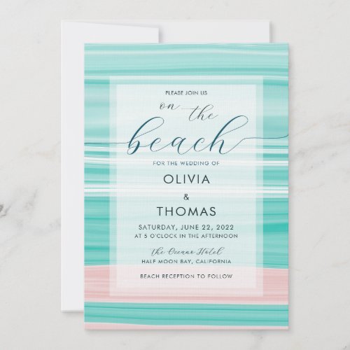 Simple Modern Calligraphy Aqua Pink Ocean Wedding Invitation