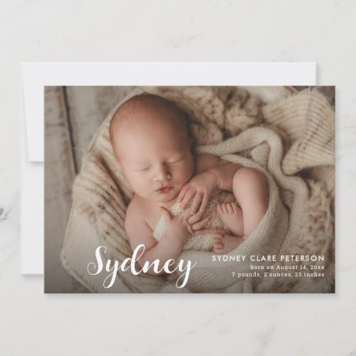 Simple Modern Calligraphy Baby Three Photo Birth Announcement