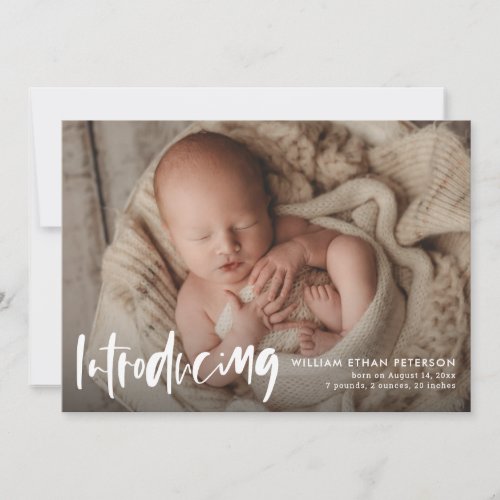 Simple Modern Calligraphy Baby Three Photo Birth Announcement