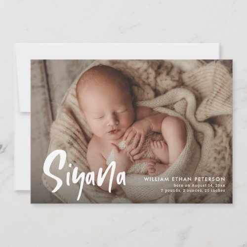 Simple Modern Calligraphy Baby Three Photo Birth Announcement