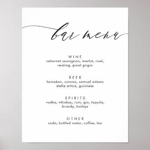 Simple Modern Calligraphy Bar Menu Sign