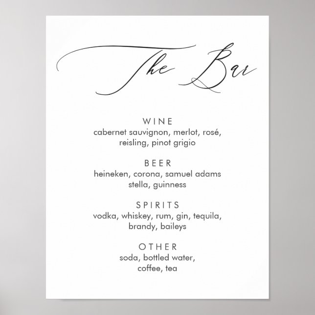 Simple Modern Calligraphy Bar Menu Sign (Front)
