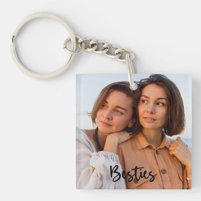 Simple Modern Calligraphy Besties 2-Photo  Keychain (Front)