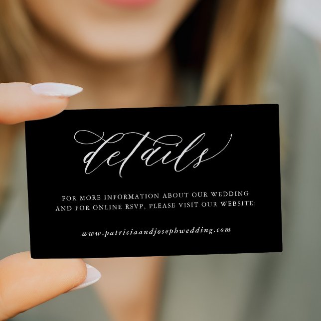 Simple modern calligraphy black wedding details enclosure card (Creator Uploaded)