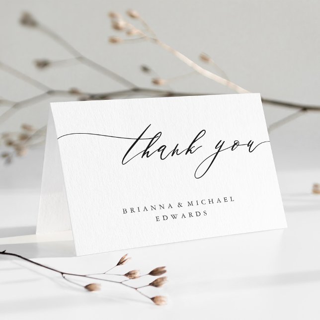 Simple Modern Calligraphy Folded Letterpress Thank You Card (Creator Uploaded)