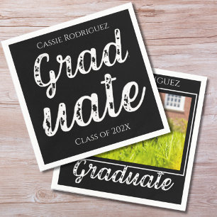 Simple Modern Calligraphy Graduation Black Napkins