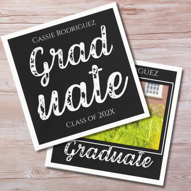 Simple Modern Calligraphy Graduation Black Napkins (Creator Uploaded)