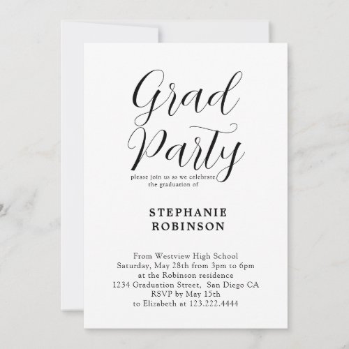 Simple Modern Calligraphy Graduation Party Invitation