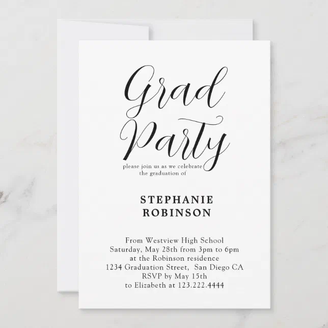 Simple Modern Calligraphy Graduation Party Invitation | Zazzle