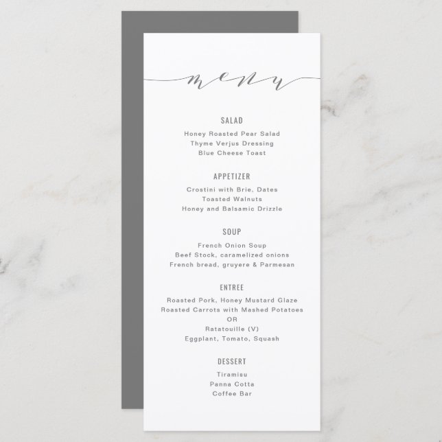 Simple Modern Calligraphy Gray Menu (Front/Back)