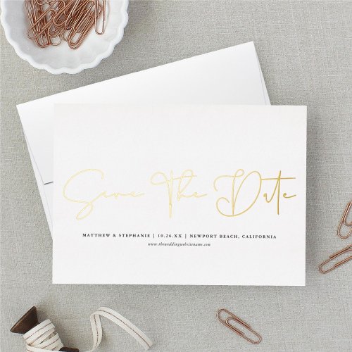 Simple Modern Calligraphy Non_Photo Save The Date  Foil Holiday Card