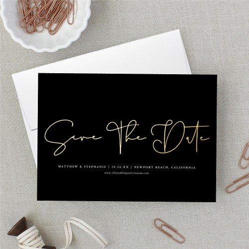 Simple Modern Calligraphy Non_Photo Save The Date  Foil Holiday Card