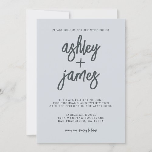 Simple Modern Calligraphy Pastel Blue Wedding Invitation
