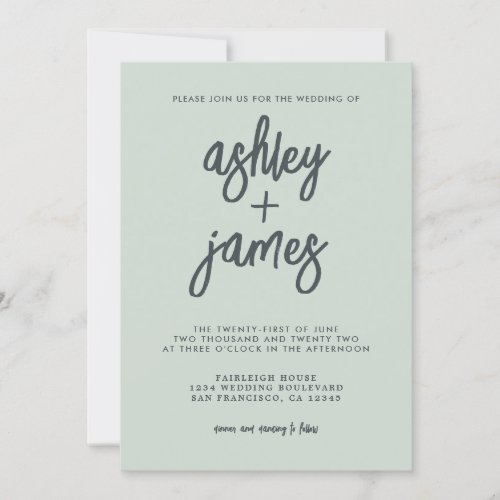 Simple Modern Calligraphy Pastel Green Wedding Invitation