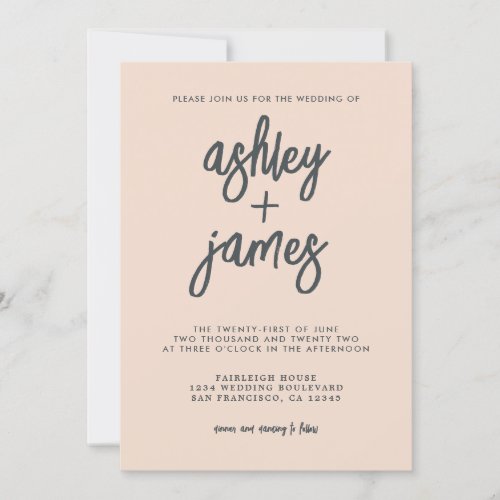 Simple Modern Calligraphy Peach Dust Pink Wedding Invitation