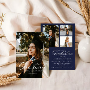 Simple Modern Calligraphy Photo Blue Graduation Invitation