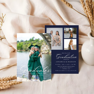 Simple Modern Calligraphy Photo Blue  Graduation Invitation