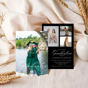 Simple Modern Calligraphy Photo Blue Graduation Invitation