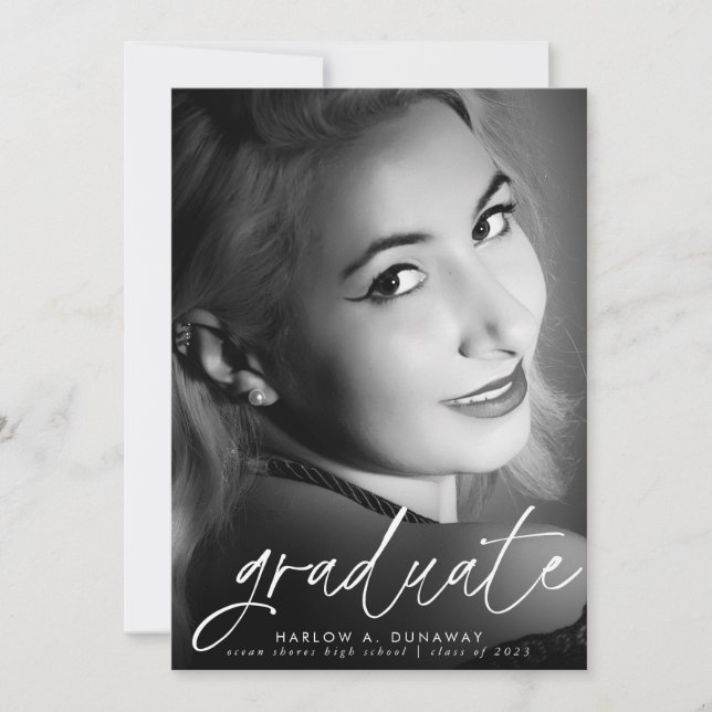 Simple Modern Calligraphy Photo Graduation  Announcement (Front)