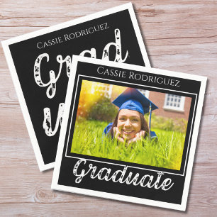 Simple Modern Calligraphy Photo Graduation Black Napkins