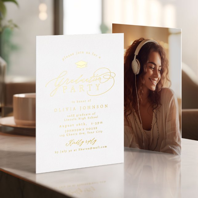 Simple Modern Calligraphy Photo Graduation Foil Invitation (Simple Modern Calligraphy Photo Graduation Foil Invitation)