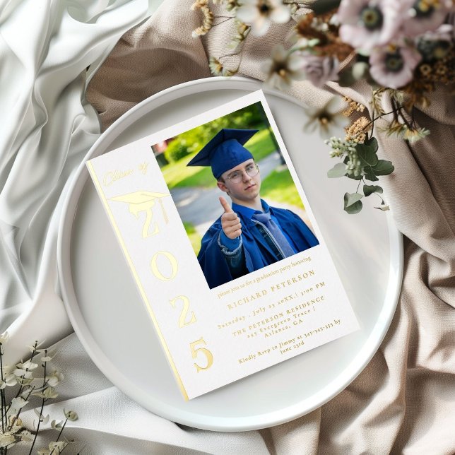 Simple Modern Calligraphy Photo Graduation Foil Invitation (Creator Uploaded)