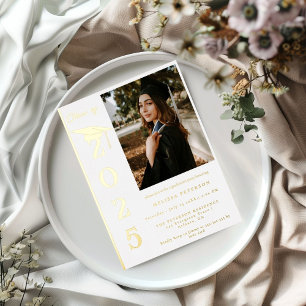 Simple Modern Calligraphy Photo Graduation Foil Invitation