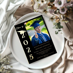 Simple Modern Calligraphy Photo Graduation Foil Invitation