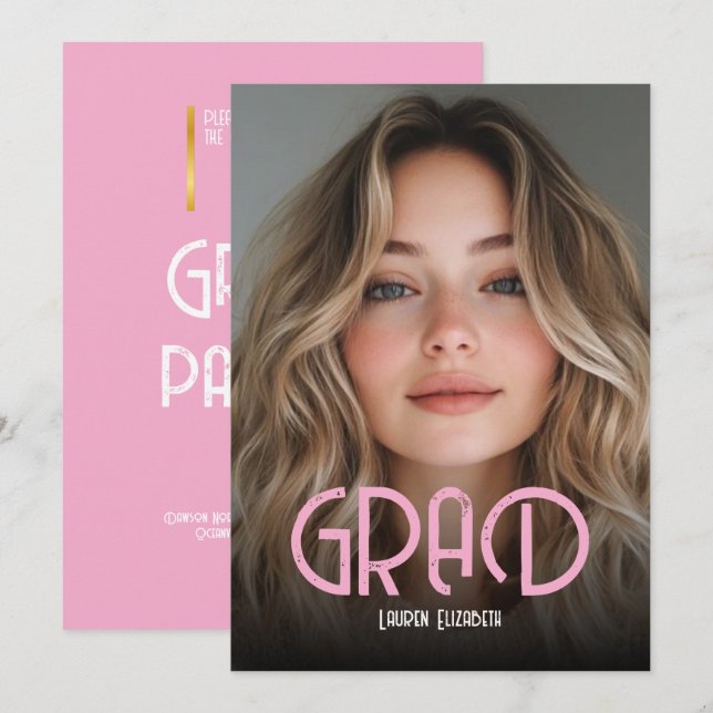 Simple Modern Calligraphy Photo Graduation Invitat Invitation (Front/Back)