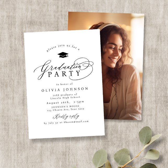 Simple Modern Calligraphy Photo Graduation Invitation (Simple Modern Calligraphy Photo Graduation Invitation)