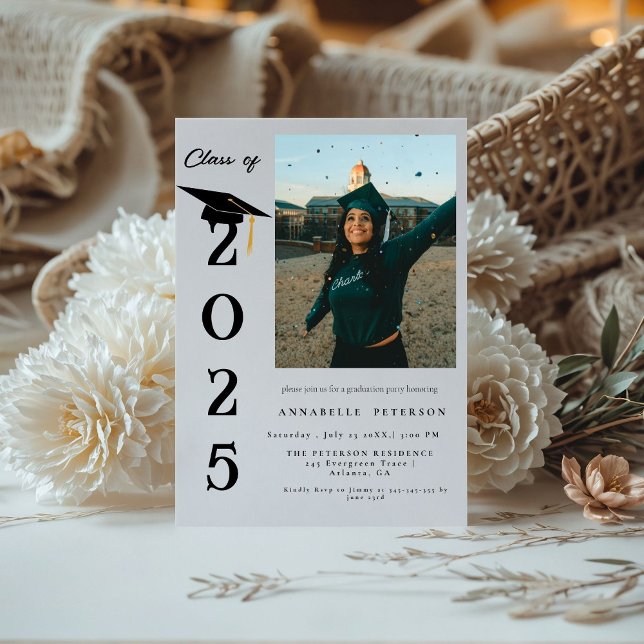 Simple Modern Calligraphy Photo Graduation Invitation (Creator Uploaded)