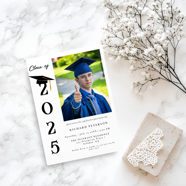 Simple Modern Calligraphy Photo Graduation Invitation | Zazzle