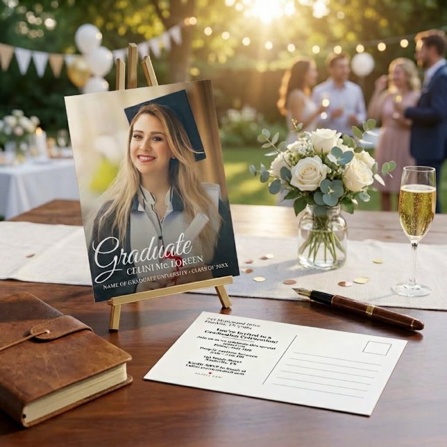 Simple Modern Calligraphy Photo Graduation   Invitation Postcard (Simple Modern Calligraphy Photo Graduation Invitation Postcard)
