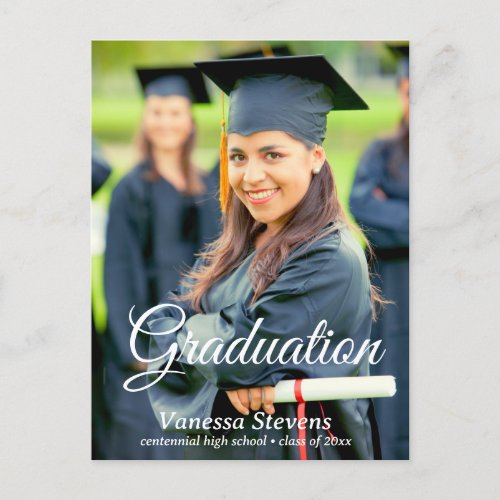 Simple Modern Calligraphy Photo Graduation  Postcard