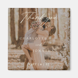 Simple Modern Calligraphy Photo Wedding Favors Magnet