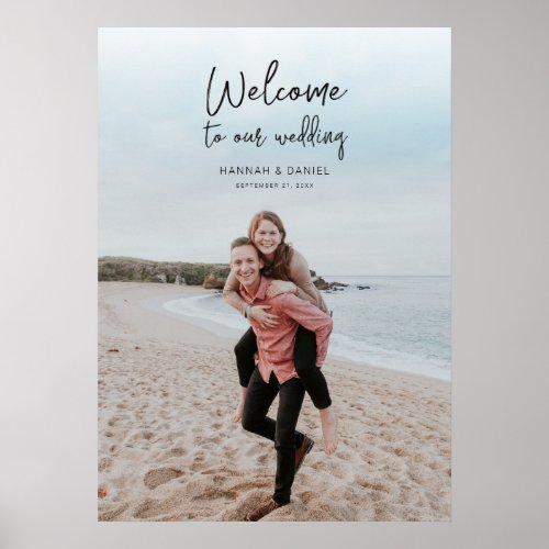 Simple Modern Calligraphy Photo Wedding Welcome Poster