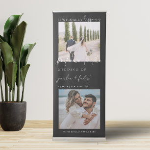 Simple Modern Calligraphy Photo Wedding Welcome Retractable Banner