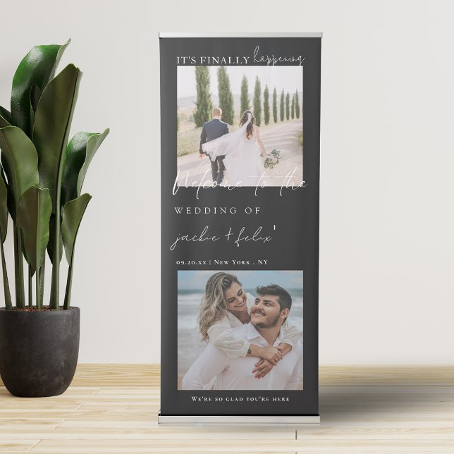Simple Modern Calligraphy Photo Wedding Welcome Retractable Banner (Creator Uploaded)