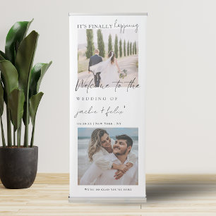 Simple Modern Calligraphy Photo Wedding Welcome Retractable Banner