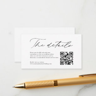 Simple Modern Calligraphy QR Code Wedding Details Enclosure Card