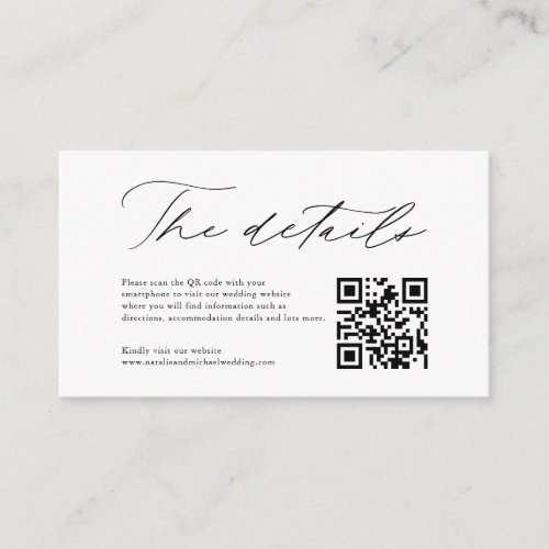 Simple Modern Calligraphy QR Code Wedding Details Enclosure Card