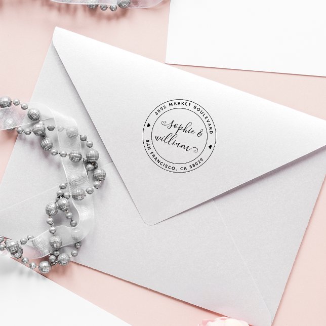 Simple Modern Calligraphy Round Return Address Rubber Stamp (Creator Uploaded)