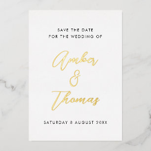 Simple Modern Calligraphy Save the Date Real Gold Foil Invitation