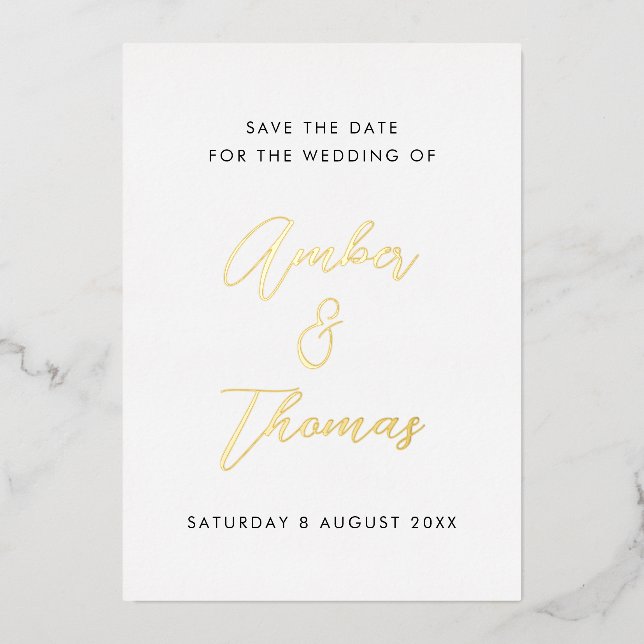 Simple Modern Calligraphy Save the Date Real Gold Foil Invitation (Front)