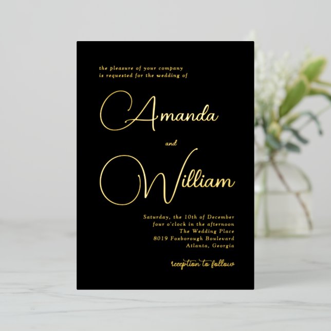 Simple Modern Calligraphy Script Foil Invitation (Standing Front)