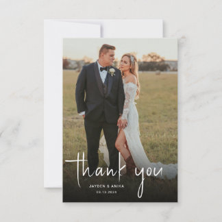 Simple Modern Calligraphy Script Wedding Thank You Card