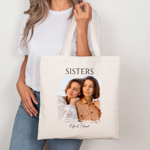 Simple Modern Calligraphy Sisters Photo Tote Bag