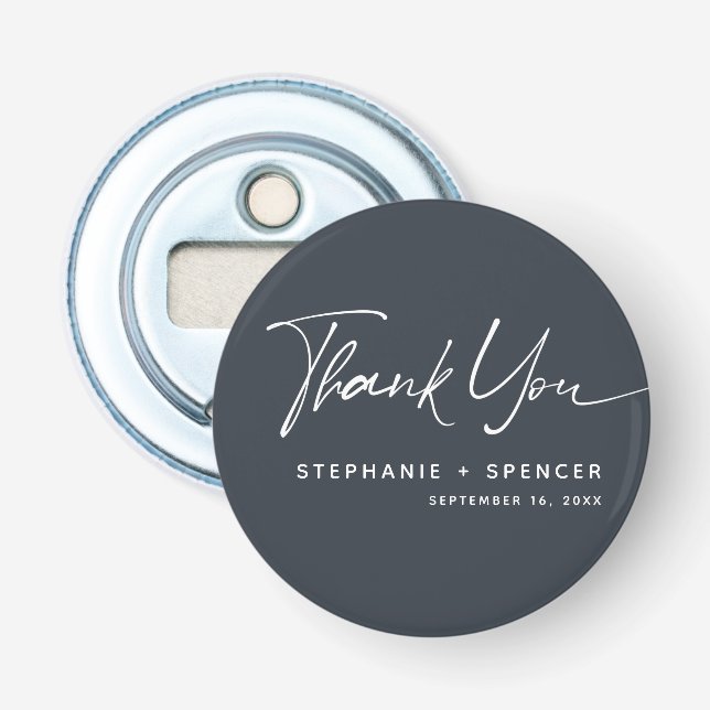 Simple Modern Calligraphy Thank You Wedding Bottle Opener (Front)